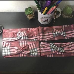 Pink plaid homemade Turban/Headband